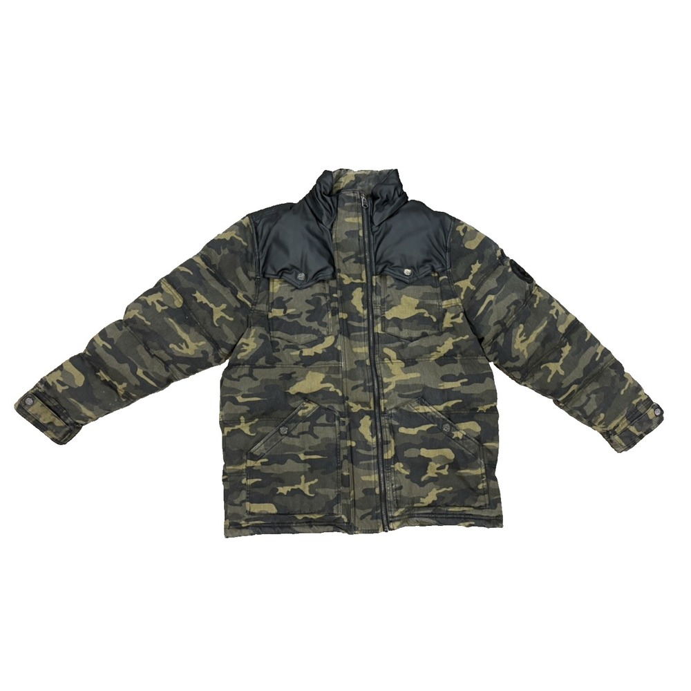 COOGI Mens Camo Puffer Jacket XL Black Green Y2K 2010s Streetwear Coat